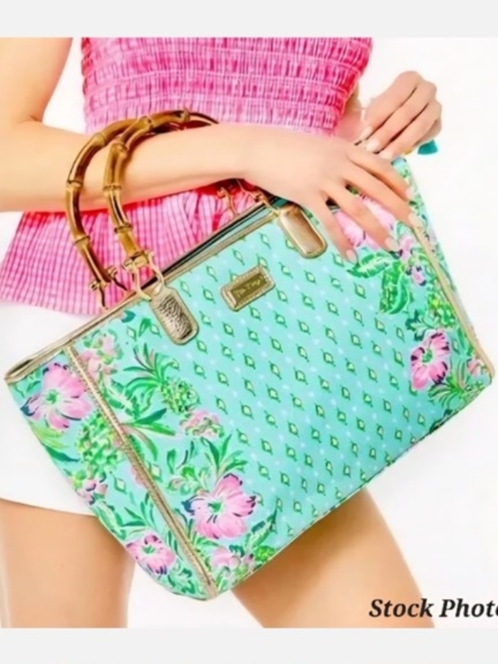 Lilly Pulitzer Greydon Tote Oh Diamond Girl  Bamboo Handles NWOT